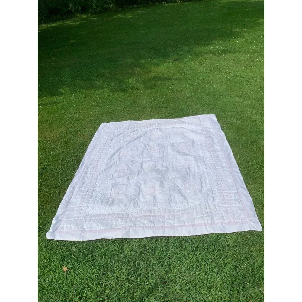 Vintage Lancaster Country Rose Applique` Hand Sewn Quilt 90X70